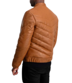 Travis Tan Leather Puffer Jacket - Image 3