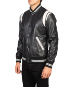 Dantee Black Leather Varsity Jacket - Image 3