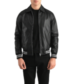 Walton Black Leather Varsity Jacket - Image 3