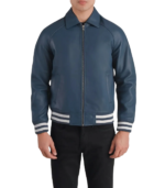 Walton Blue Leather Varsity Jacket - Image 3