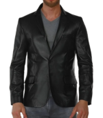 Black Stretch Leather Blazer - Image 3