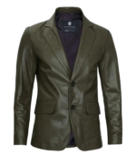 Men's Military Green Leather Blazer – Ejnar - Image 3