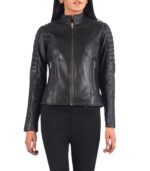 Adalyn Quilted Black Leather Biker Jacket - Image 3