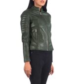 Adalyn Quilted Green Leather Biker Jacket - Image 3