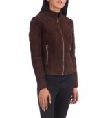 Adalyn Quilted Mocha Suede Biker Jacket - Image 3