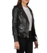 Alison Black Leather Biker Jacket - Image 3