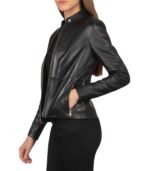 Rave Black Leather Biker Jacket - Image 2
