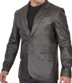 Men's Rub Off Brown Lambskin Leather Blazer - Image 3