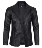 Men's Stylish Black Leather Blazer - Two Button - Image 3