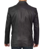 Mens Two Button Black Leather Blazer Jacket - Image 2