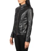 Rumella Black Leather Biker Jacket - Image 3