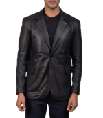 Polyester Lining Black Leather Blazer - Image 3