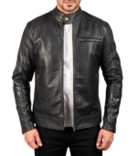 Dean Black Leather Biker Jacket - Image 3