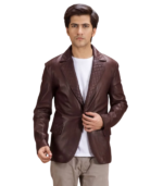 Radaron Quilted Maroon Leather Blazer - Image 3