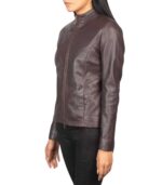 Women's Maroon Leather Biker Jacket – Sigrid - Image 3