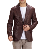 Sheepskin Quilted Maroon Leather Blazer - Image 5