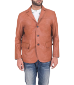 Men's Tan Brown Leather Blazer – Birger - Image 3