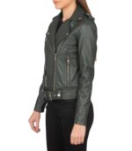 Alison Green Leather Biker Jacket - Image 3