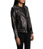 Rumy Distressed Brown Leather Biker Jacket - Image 3