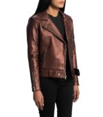 Rumy Maroon Leather Biker Jacket - Image 3