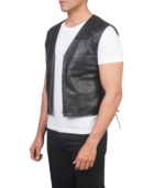 Brandon Black Leather Vest - Image 3