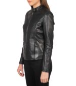 Avery Black Leather Biker Jacket - Image 3