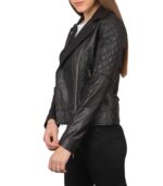 Women's Quilted Black Leather Biker Jacket – Dagny - Image 3