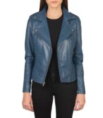 Flashback Blue Leather Biker Jacket - Image 3