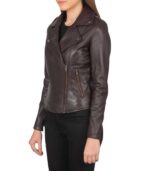 Flashback Maroon Leather Biker Jacket - Image 3