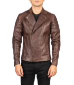 Faisor Brown Leather Biker Jacket - Image 3