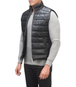 Reeves Black Leather Puffer Vest - Image 5