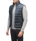 Men's Blue Leather Puffer Vest – Ingmar - Image 3