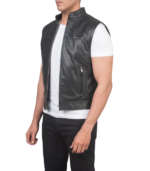 Roland Black Leather Biker Vest - Image 3