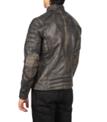Faisor Distressed Brown Leather Biker Jacket - Image 3