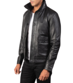 Men's Black Leather Field Bomber Jacket – Espen - Image 3