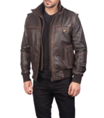 Glen Street Brown Leather Bomber Jacket - Image 3