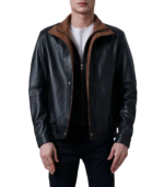 Alfred Black Leather Bomber Jacket - Image 2