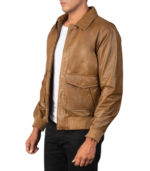 Coffmen Olive Brown A2 Leather Bomber Jacket - Image 3