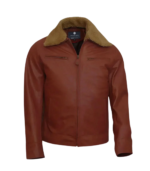 Mens Camel Brown Bomber Leather Jacket - Image 3