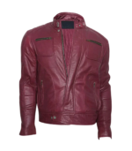 Jade Mens Maroon Zip-Up Bomber Leather Jacket - Image 3