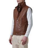 Men's Waxed Brown Leather Vest – Erlend - Image 3