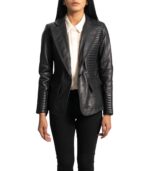 Cora Quilted Black Leather Blazer - Image 3