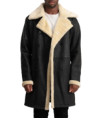 Charles Tumbled Black Leather Shearling Double-Breasted Coat - Image 2