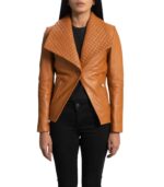 Lee Tan Brown Leather Blazer - Image 3