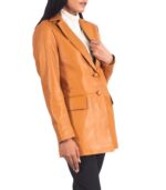 Women's Tan Brown Leather Blazer – Maja - Image 3
