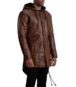 Delvin Distressed Brown Leather Parka - Image 3