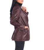 Norma Maroon Leather Blazer - Image 3