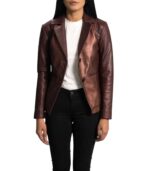 Ruby Metallic Maroon Leather Blazer - Image 4