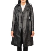 Alice Black Double Breasted Leather Coat - Image 3