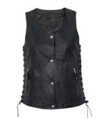 Black Lambskin Side Lace Biker Vest - Image 3